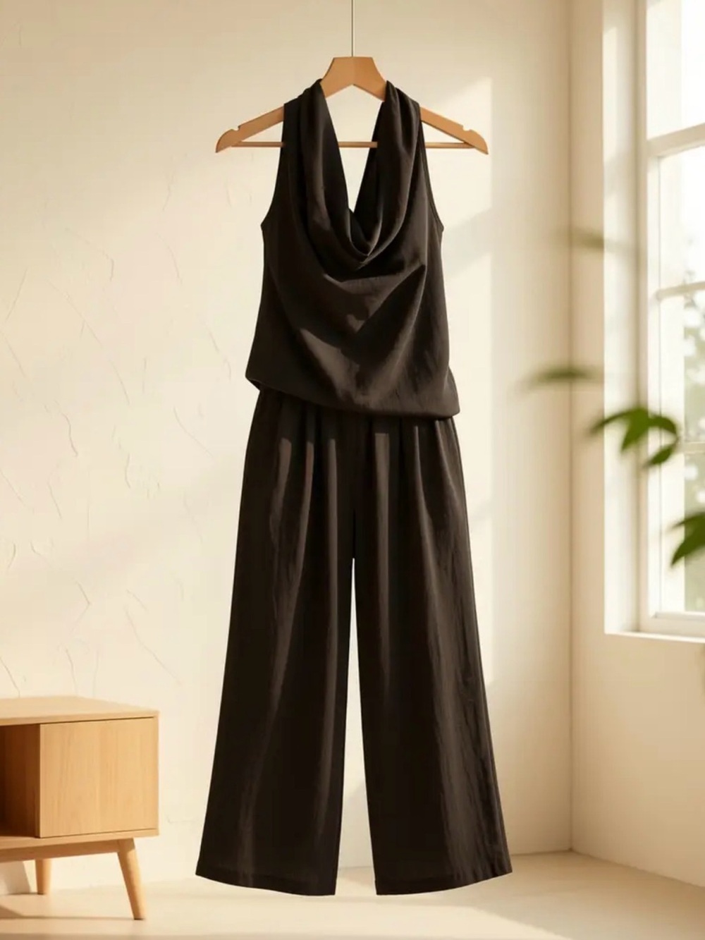 Women’s 2 piece Black Halter linen Jumpsuit. - Picture 6 of 8
